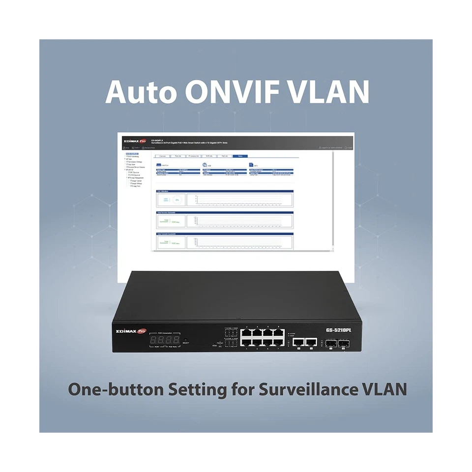 EDiMAX PRO 8 + 2 RJ45 + 2 SFP Ports Gigabit POE+ Smart Switch, Long Range 656... - Image 3 of 4