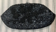 Vintage Beaded Crystal Clutch Purse Bag Black Hong Kong MCM 1950s