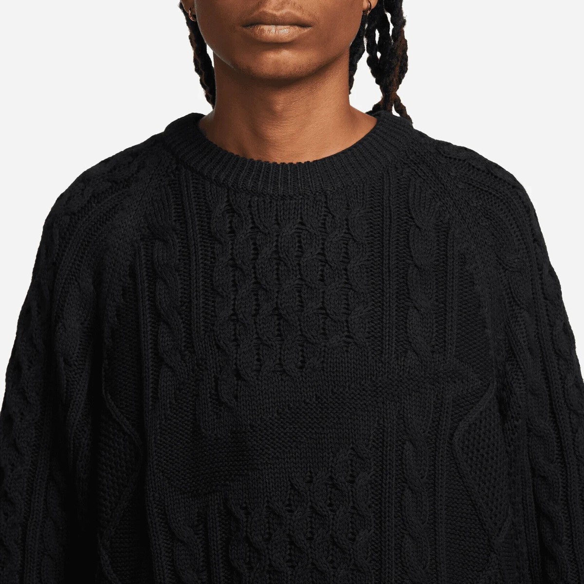 Nike Life Cable Knit Sweater Black DQ5176-010 Men's Sz MEDIUM NWT