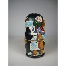 Jewish Nesting Dolls Wooden 5 Dolls Hand Painted Russian Matryoshka Signed 7 In