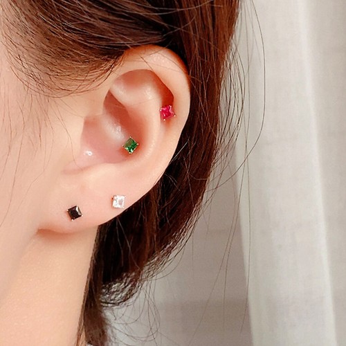 Sterling Silver Square CZ Crystal Helix Tragus Screw Back Stud Earrings A4525 - Picture 4 of 13