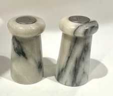 Vintage Gray & White Natural Stone Marble Salt and Pepper Shakers 4" Tall Pair