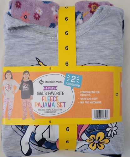 Member's Mark Girl's 2 Long Sleeve & 2 Pants 4-Piece Fleece Pajama Set sz 6 NWT  - Afbeelding 1 van 3