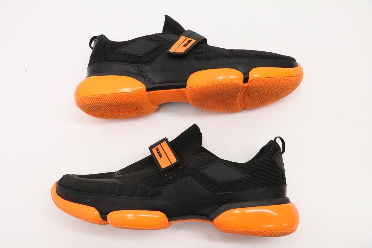 Prada Cloudbust Logo Black/Orange Sneakers Mens Size 8.5/US 9.5/EU 