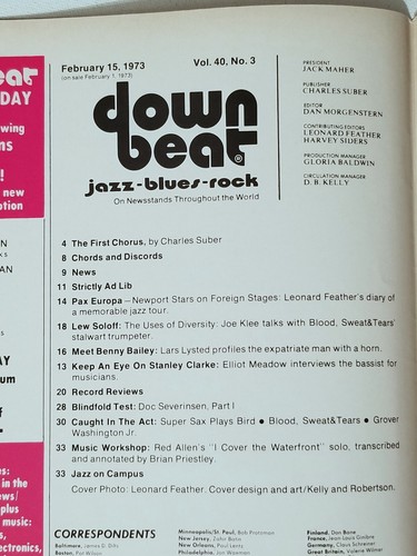 DOWN BEAT 8 MAGAZINE LOT 1973 DOWNBEAT JAZZ WILLIE BOBO CURTIS FULLER SAX VTG 70 - Imagen 7 de 20
