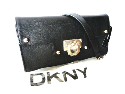 Dkny Handbag Donna Karan Black Leather Convertible Flap Clutch Shoulder Bag