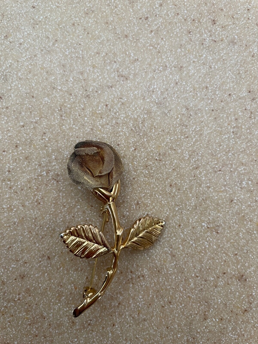 Vintage AK Anne Klein Mesh flower Rose Brooch Pin Gold Tone