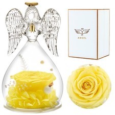 Angel Rose Figurines Angel Gifts for Women, Preserved Real Rose Glass Angel G...