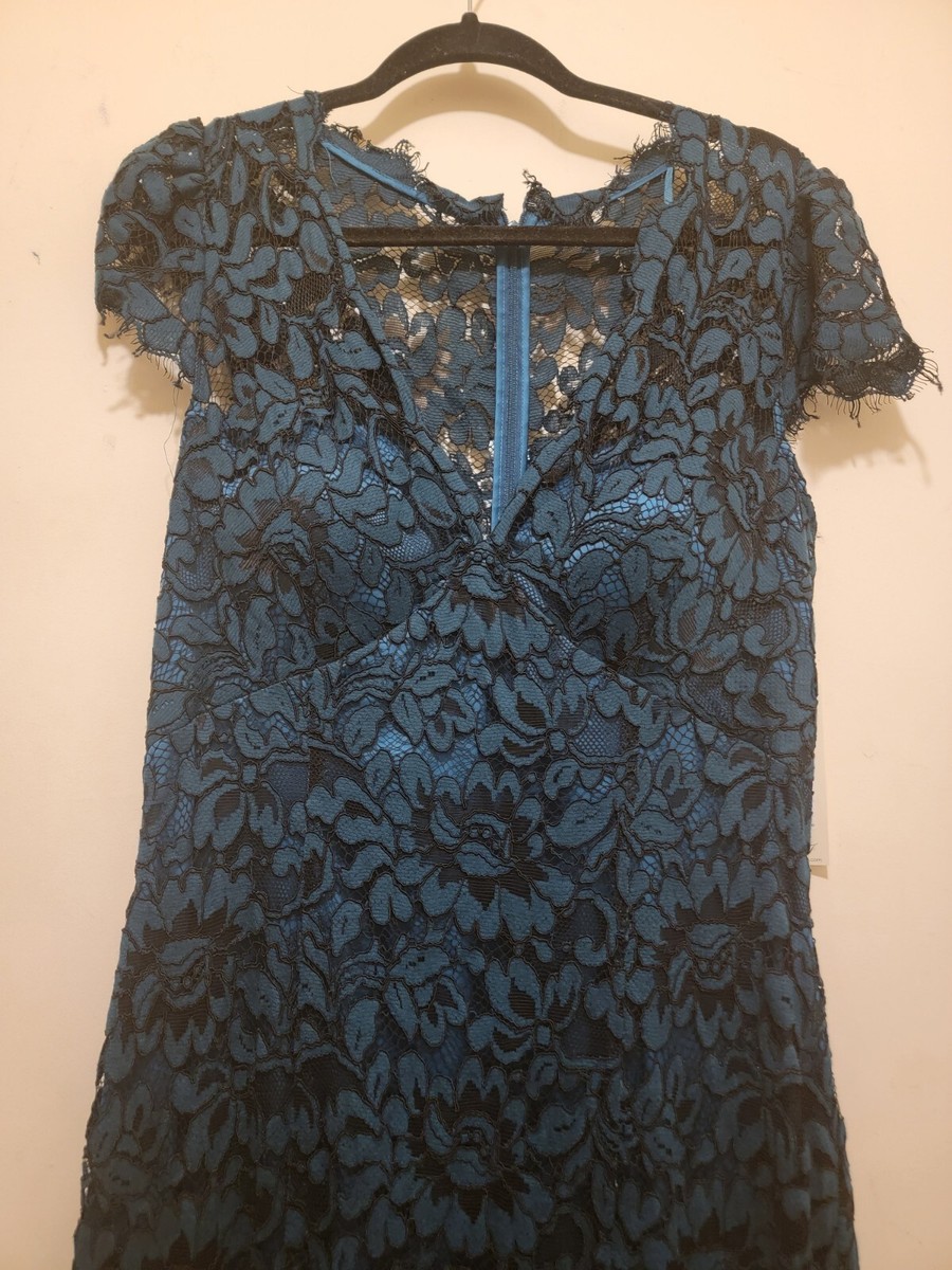 Eliza J Women Scalloped-Edge Lace Gown Teal/Black Sz 16 | eBay