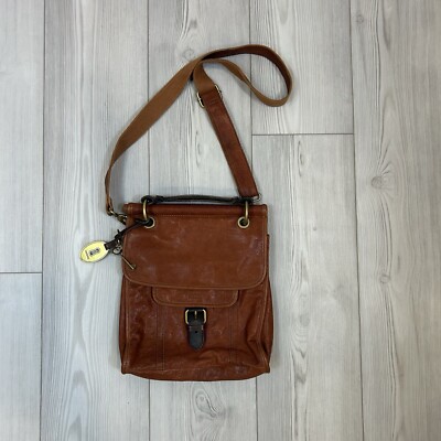 FOSSIL LLV EMORY Buckle Flap Brown Leather Crossbody / Top Handle Vintage