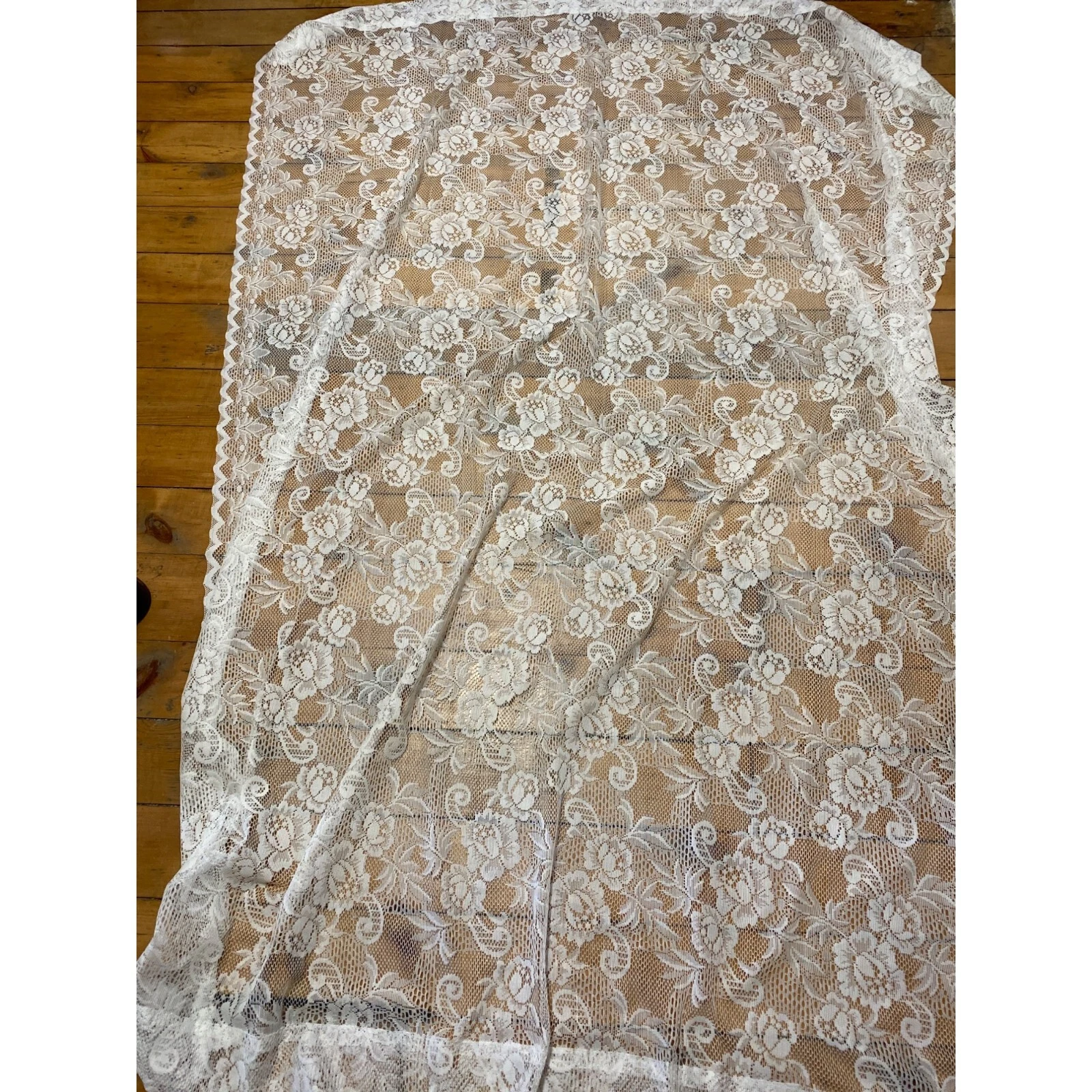 Vintage Lace Window Curtain Floral 62"wide x 82" long White
