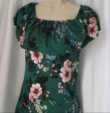 Green Floral Midi Length Dress, Size Small