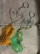 Usa || 2 Feathered heart Keychains. Sold As Set.