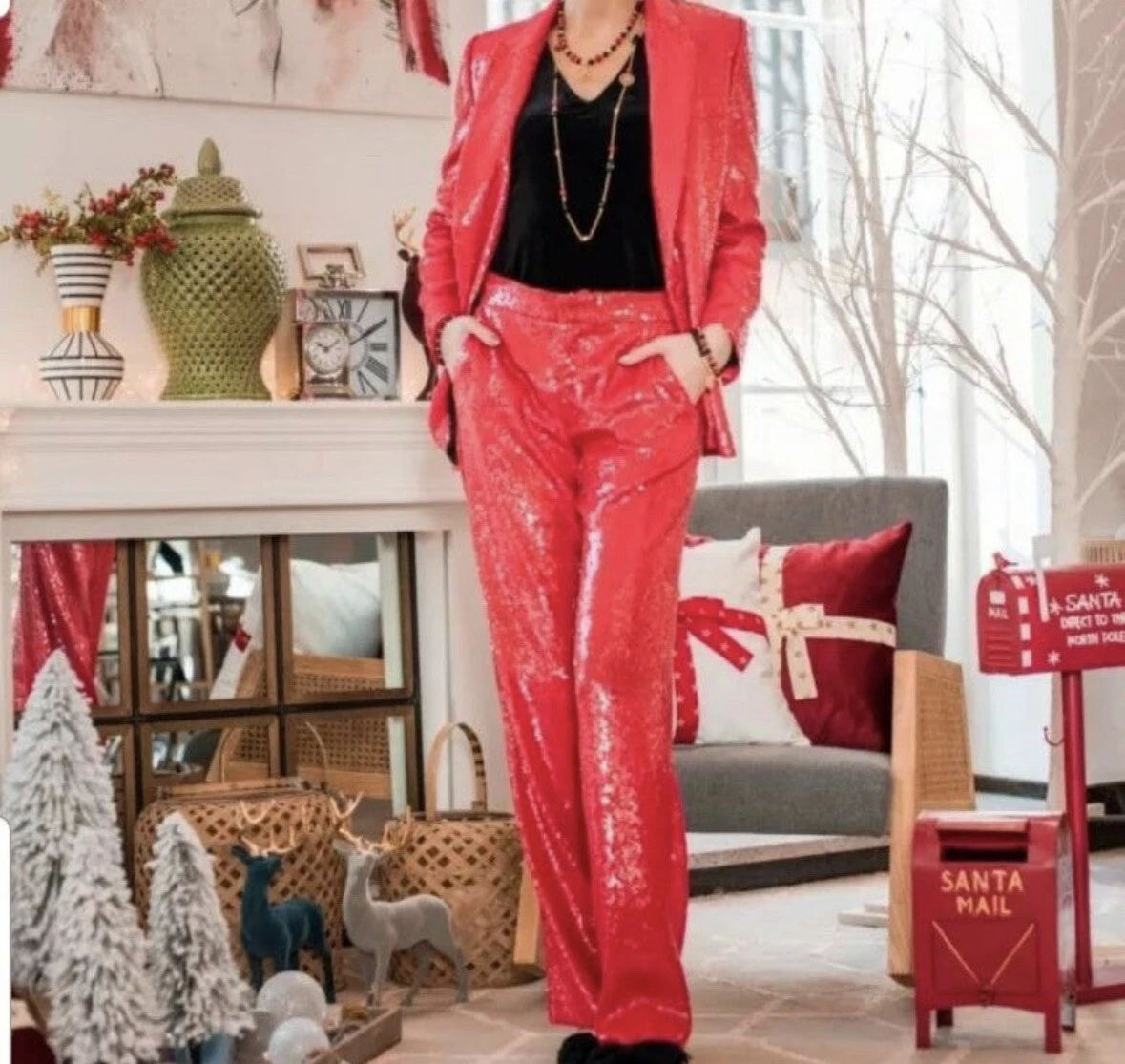 Zara red shop sequin blazer