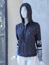 VICTORIA SECRET PINK PERFECT FULL ZIP HOODIE HEATHERED MARL SIZE XS PREOWNED