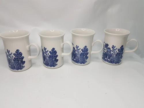 Set of 4 Vintage Churchill Blue Willow Mugs Ceramic Cup Made in England