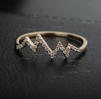 Massiver 14K Gelbgold echter SI G-H Diamant Zick Zack Ring Handarbeit zierlicher Schmuck