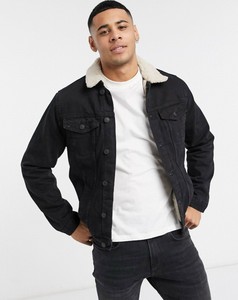 borg lined denim jacket black