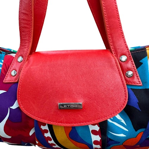 Etro Floral Canvas Satin Fabric Multi Color Leather East West Shoulder Purse - Picture 11 of 20