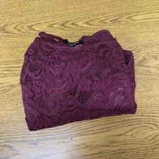 Maroon Lace Stretch Flutter Sleeve Ambiance Lace Dress Womens Medium