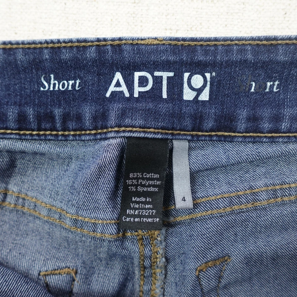 Pantalones de mezclilla APT 9 cortos azules para mujer talla 4 tiro bajo lavado oscuro 4 entrepiernas elásticos preppy Foto 4 de 4