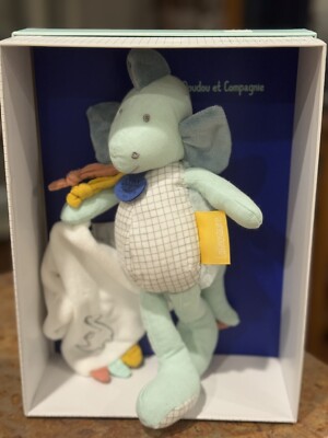 Doudou et Compagnie Dinosaur Soft Plush Security Blanket Dino Teal Stuffed Toy