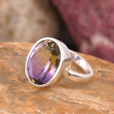 Gemstone Gift Jewelry 925 Silver Oval Ring With Bio Peacock Doublet Quartz