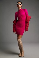 NWT Anthropologie Turtleneck Sweater Dress Medium Hot Pink Long Sleeve Fall