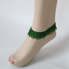 Handmade Dark Green Seed Beaded Stretchable Anklet