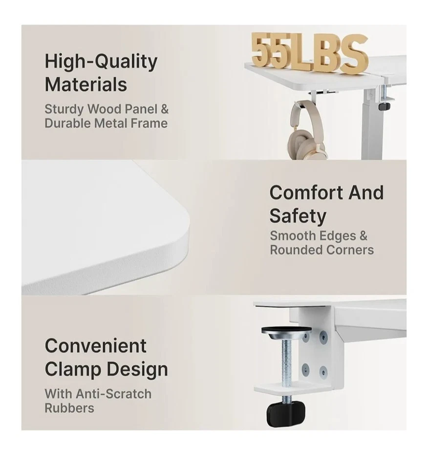 Bandeja Extensora de Escritorio, Abrazadera 24"x14.4" en Estante, Extensión de Escritorio con Soporte para Portátil. Foto 4 de 4