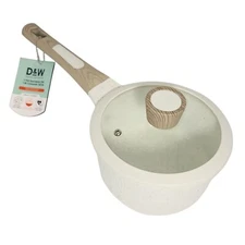 D&W Deane And White Cookware Ceramic Coated 7" Saucepan Casserole Lid 1.9Q Cream