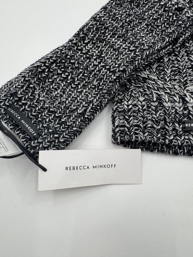 Conjunto de gorro y calentador de brazos jaspeado Rebecca Minkoff para mujer talla única tejido negro/blanco - Imagen 2 de 6