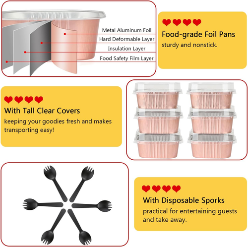 10Oz/80Pack Mini Cake Tins with Lids, 4”X4” Mini Foil Pans Disposable Brownie Ba - Picture 4 of 7
