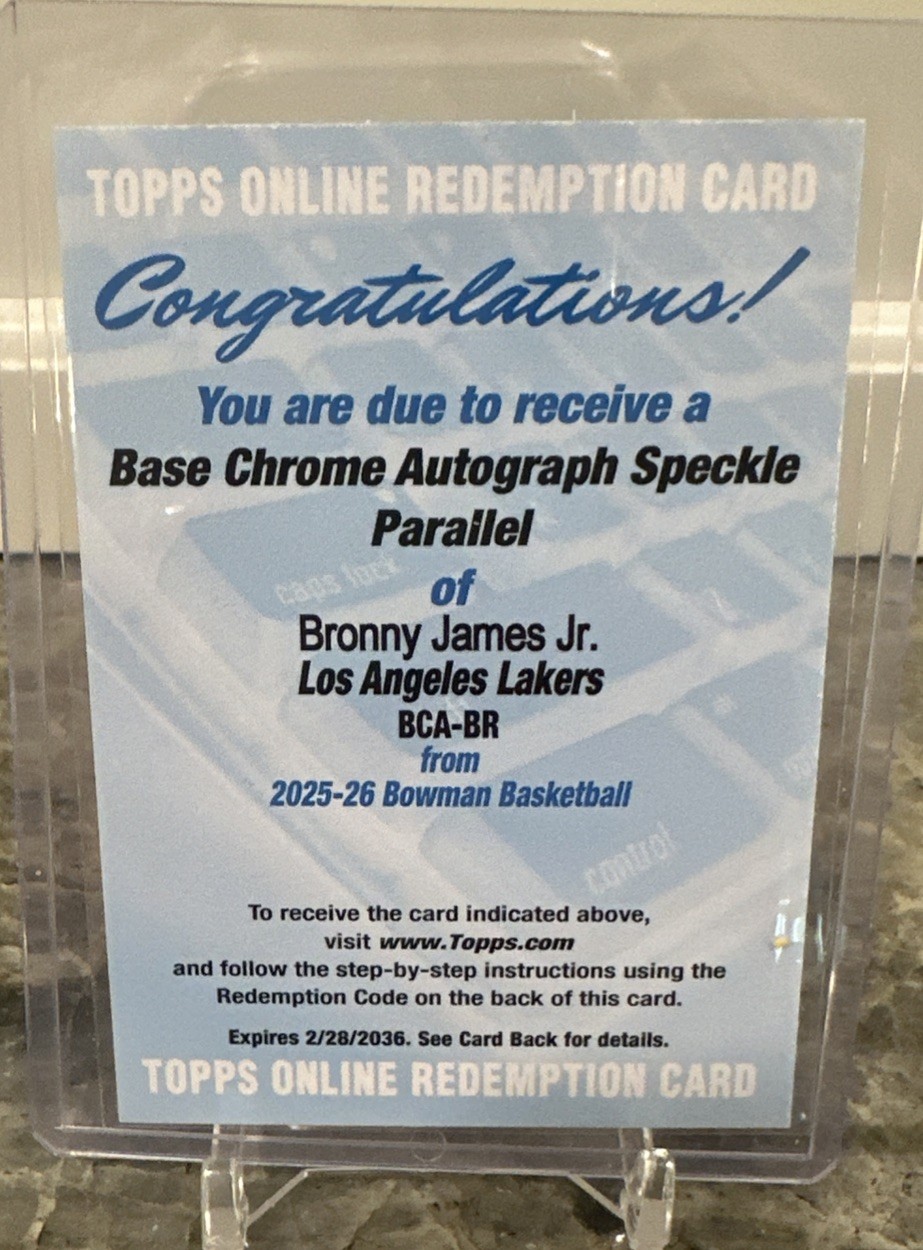Bronny James Jr Speckle Auto Redemption 2025-26 Bowman Lakers BCA-BR SSP