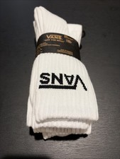 New Vans Logo Mens Sport 3 Pairs Street Sport Crew Cut Socks Size 6.5-9 White