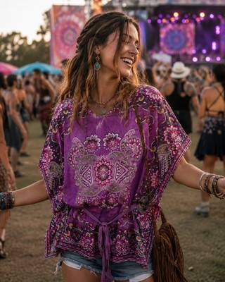 Pimkie Boho Top With Drawstring Waist Sz L