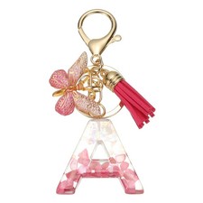 Alphabet A Tassel Butterfly Initial Letter Keychain Rose Red, Pack of 1 
