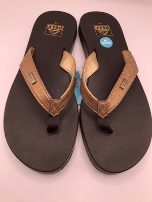 WOMEN'S REEF BROWN/COPPER MIA SASSY FLIP FLOP BEACH/POOL SANDALS SIZE 10 NWT