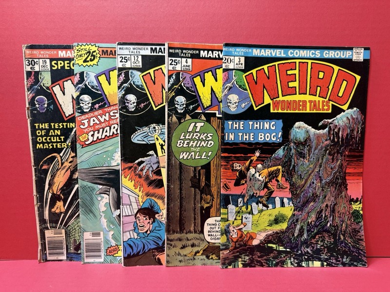 Vintage 1970’s Lot Of 5 Marvel Comics: Weird Wonder Tales Issues #3,4,12,16,19