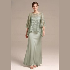 Silk Satin Mother of The Bride Dress For Wedding Long Sleeves Scoop Neck Wedding