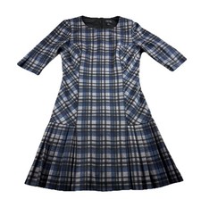 Tahari Arthur S Levine Blue Ponte Plaid Sheath Dress Size 6