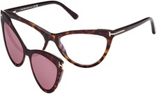 Tom Ford Ft5896-b 052 Eyeglasses Havana Frame Clip On Lens 56mm