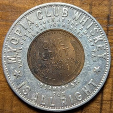 1910 Boston, Massachusetts MA Myopia Club Whiskey Amory Tap Encased Cent Penny