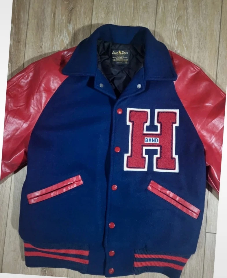 Blouson Teddy Vintage 90s Made in USA Taille S Bleu & Rouge Lone Star Rare !  - Photo 2/4