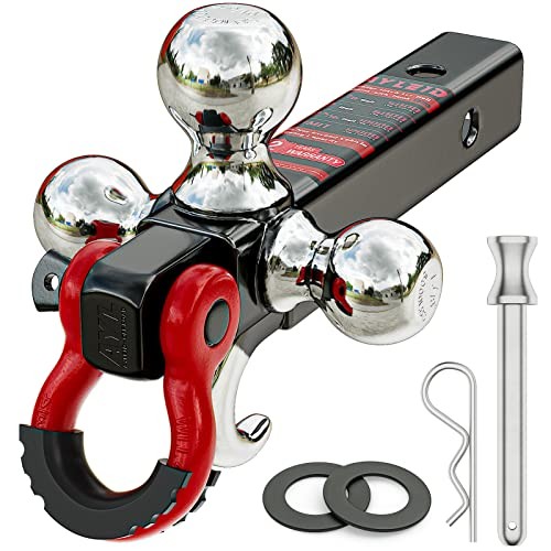 Trailer Hitch Tri-Ball Mount with Hook&Pin&Rotatable Tow A-With Shackle - Picture 2 of 7
