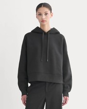 Everlane Cropped Luxe Fleece Hoodie in Black, Size Large