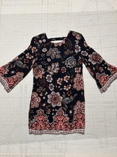 Urban Outfitters Ecote Black Floral 3/4 Sleeve Dress Scoop V Back Size Small