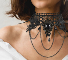 Vintage Black Lace Gothic Statement Necklace Victorian Lolita Choker
