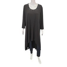 Dennis Basso Caviar Crepe Exaggerated Hi-Low Hem Embellished Dress 3X Plus Size