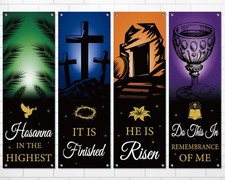 4Pcs Easter Church Banners for Sanctuary Wall Welcome Religious Banners Hanging